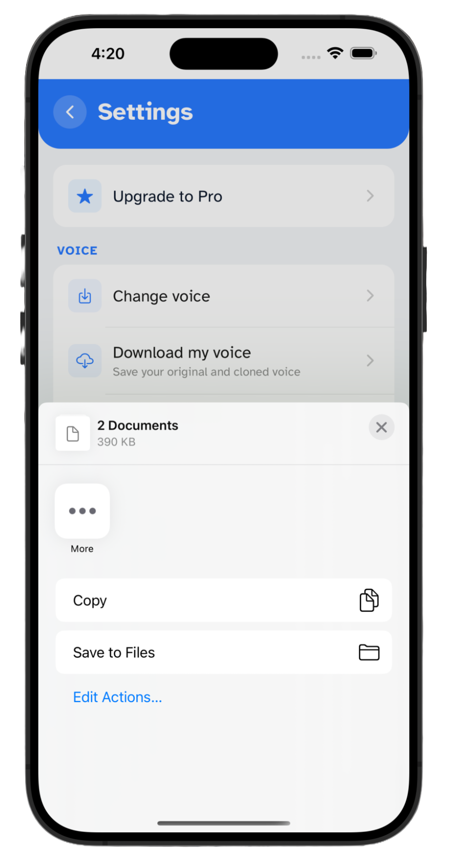 Download your original and cloned voice